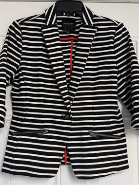 Christian Siriano Black & White Striped Single-Button Blazer